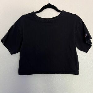 Champion Black Cropped Tee Small Logo Sleeve XS